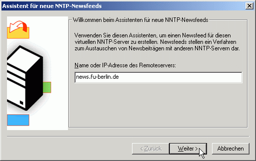 Assistent f&uuml;r neue NNTP-Newsfeeds - Name des Newsservers