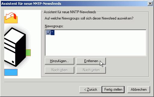 Assistent f&uuml;r neue NNTP-Newsfeeds - Entfernung des Eintrags